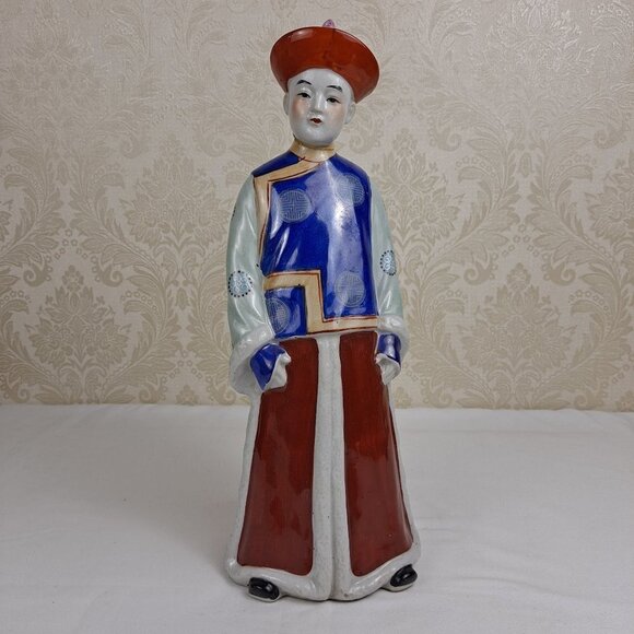 Vintage Porcelain Chinese Boy Statue Traditional Clothing Hand Painted - Picture 1 of 14